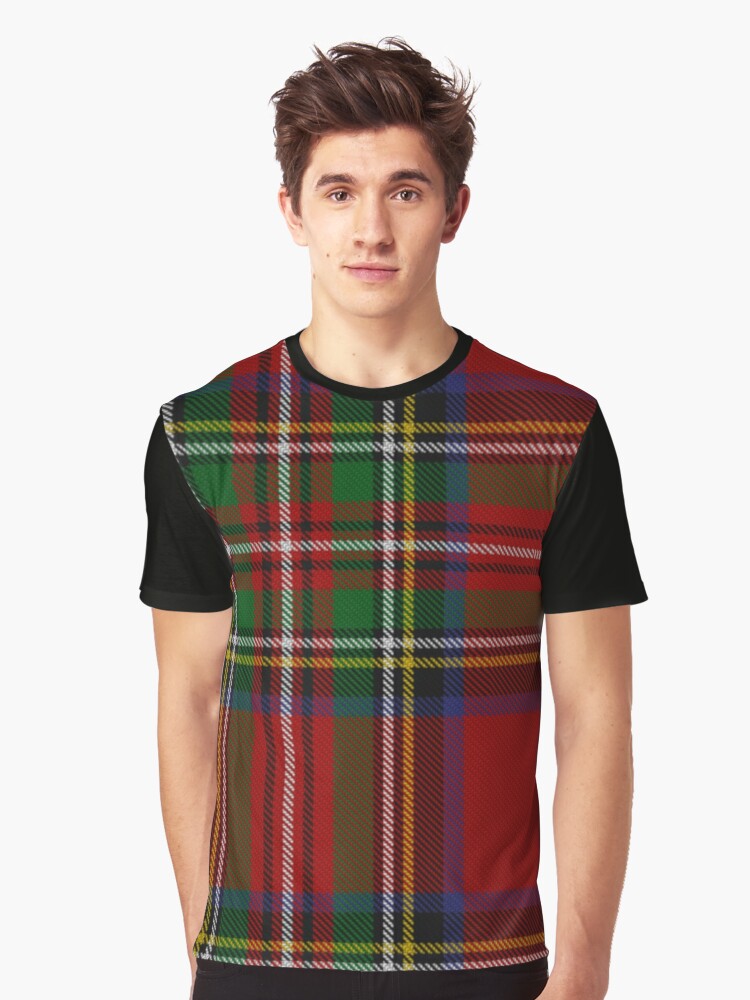 Modern Black Stewart Tartan Fabric | Black Green Yellow Red Cotton Plaid