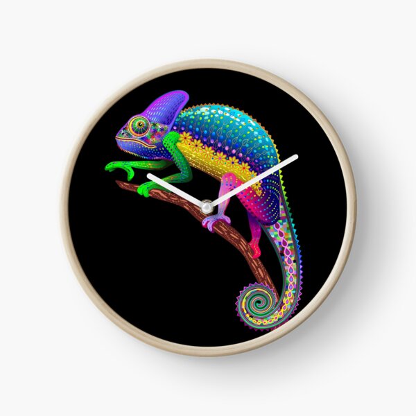 Chameleon Fantasy Rainbow Colors Clock