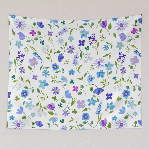 Item preview, blue and purple romantic flowers (large) designed and sold by paint-it-fun.