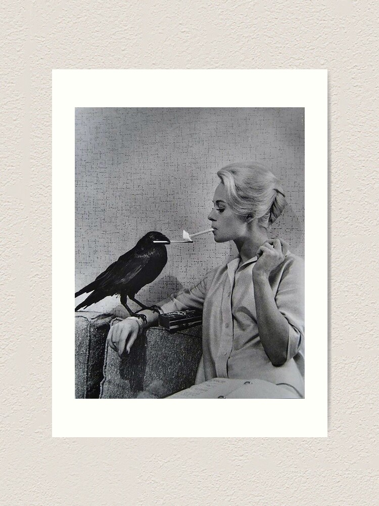 Alternate view of Tippi Hedren having her cigarette lit by a crow on the set of The Birds Art Print