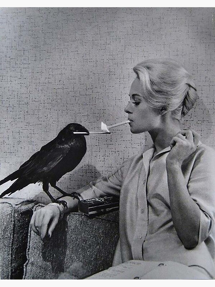 Tippi Hedren having her cigarette lit by a crow on the set of The Birds by atparker