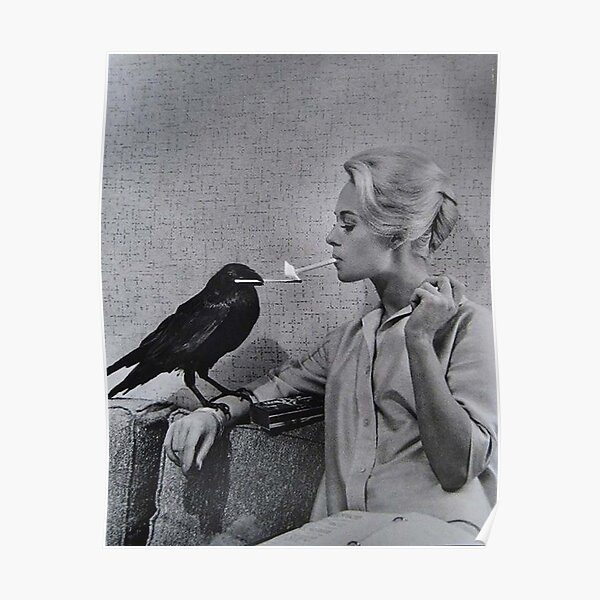 Tippi Hedren having her cigarette lit by a crow on the set of The Birds Poster