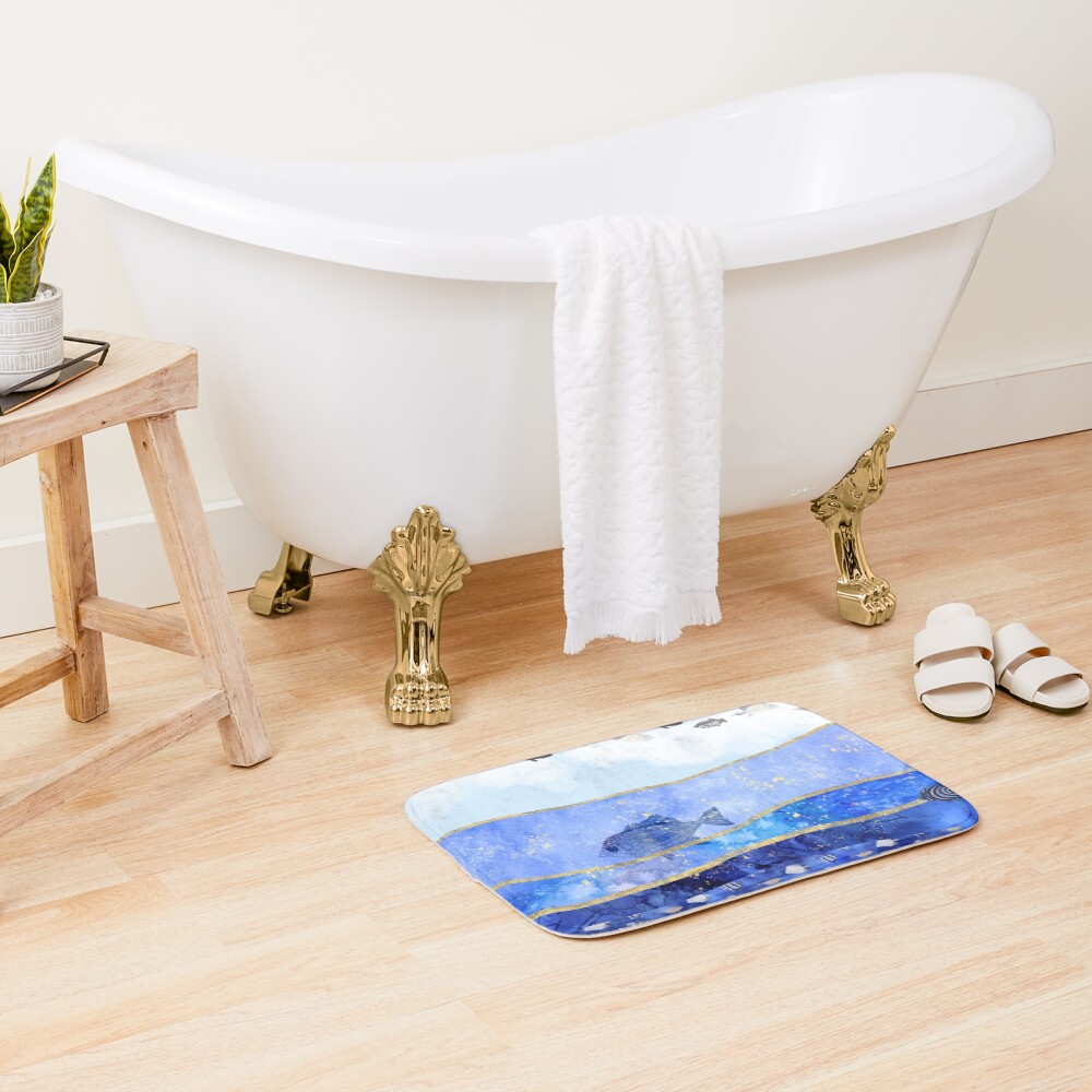 Fish in the Sky Surreal Dream Painting Bath Mat