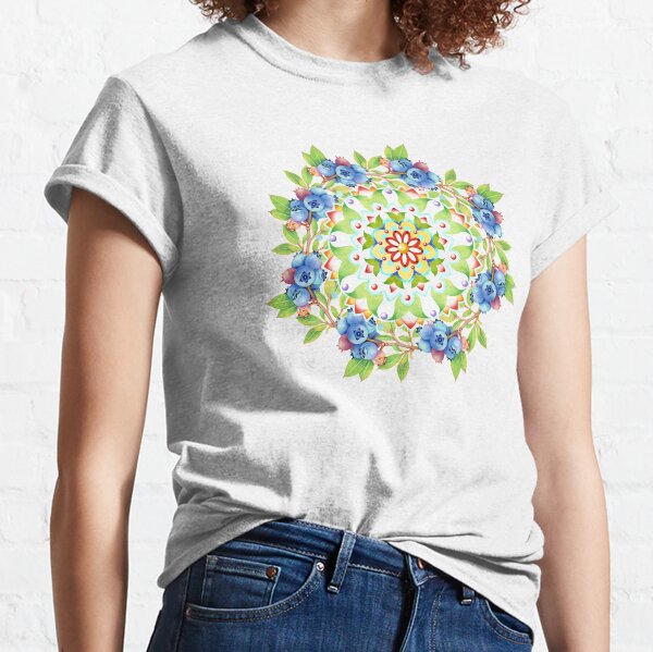 Maine Blueberry Gingham Mandala Classic T-Shirt