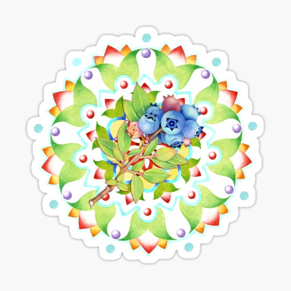 Maine Blueberry Red Gingham Mandala Sticker