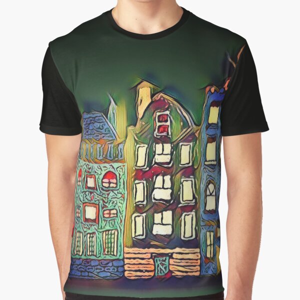 Tiny town night scene painting Graphic T-Shirt
