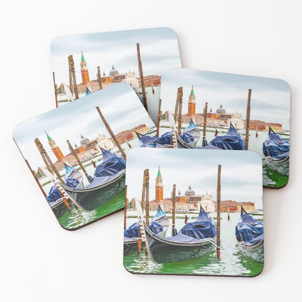 Item preview, Venice, Italy. Empty Gondolas/ Gondole docked by lagoon mooring poles on Grand Canal. designed and sold by debbieannpowell.