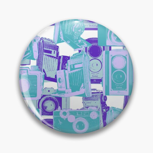 Item preview, Vintage Camera Pattern in Turquoise and Blue designed and sold by Retro Art Factory.