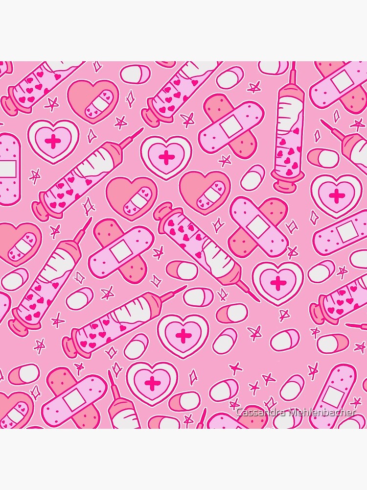 Pink Menhera Tights Featuring Yami Kawaii Pills Bandages Syringes