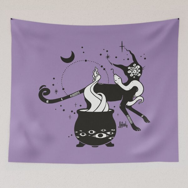 Item preview, Black Cat Witch With Cauldron, Gothic Art designed and sold by cellsdividing.
