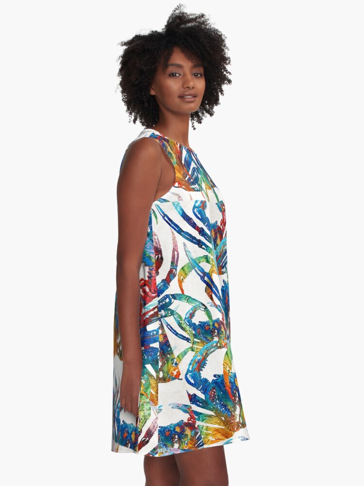 Alternate view of Colorful Crab Collage Art by Sharon Cummings A-Line Dress