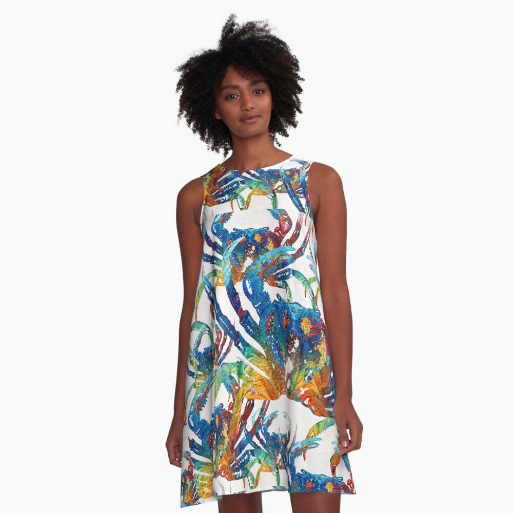 Colorful Crab Collage Art by Sharon Cummings A-Line Dress