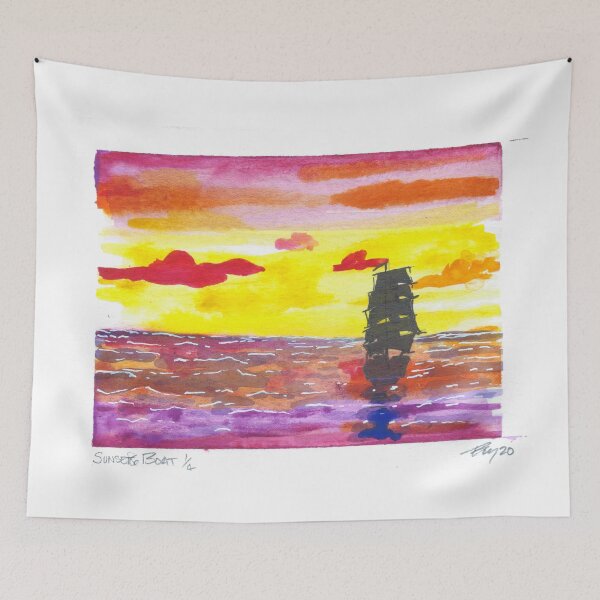 Item preview, Sunset and Boat  Watercolor #1 designed and sold by BreonBliss.