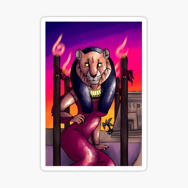 Sekhmet as the Four of Wands Sticker