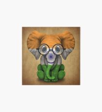 Baby Elephant with Glasses and Indian Flag Art Board