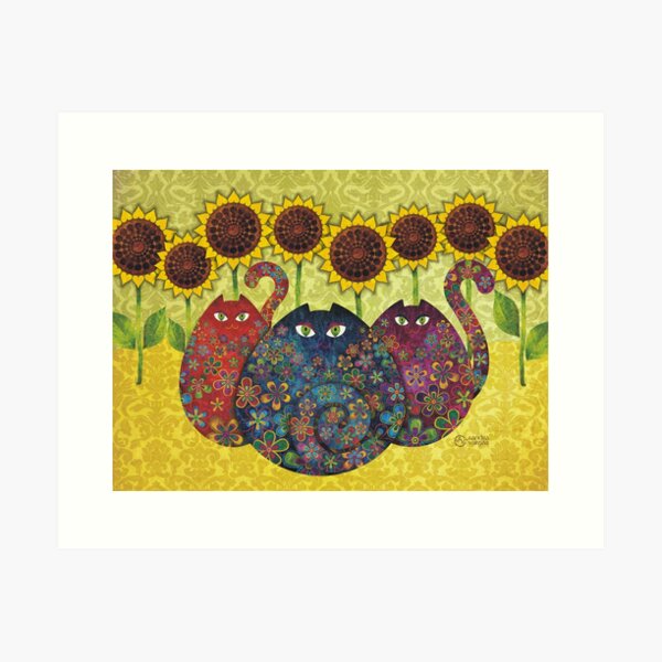 Cats With Sunflowers Art Print