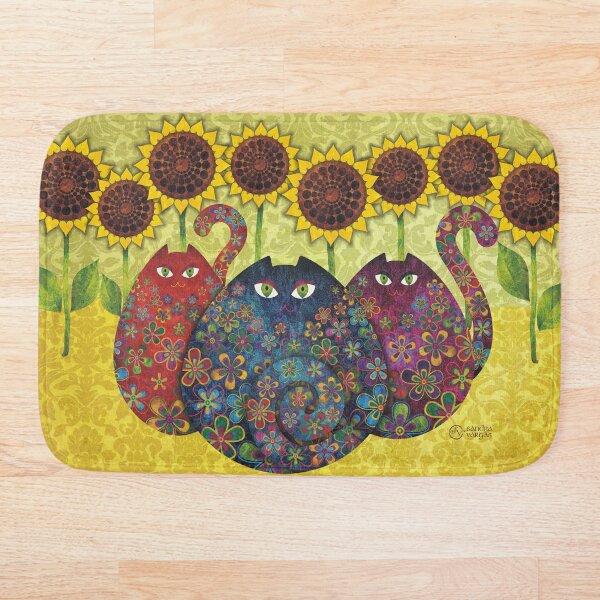 Cats With Sunflowers Bath Mat