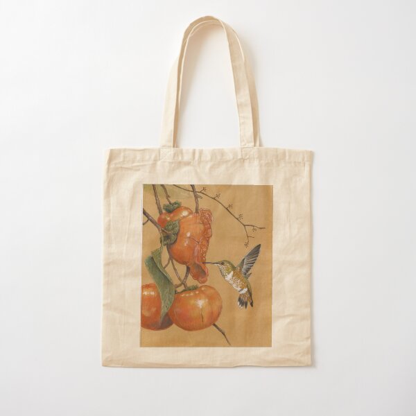 Hummingbird and Persimmons Cotton Tote Bag