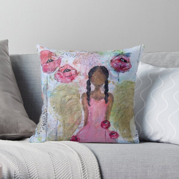 Angel of Growth, Black Angel, African American, Latina Throw Pillow
