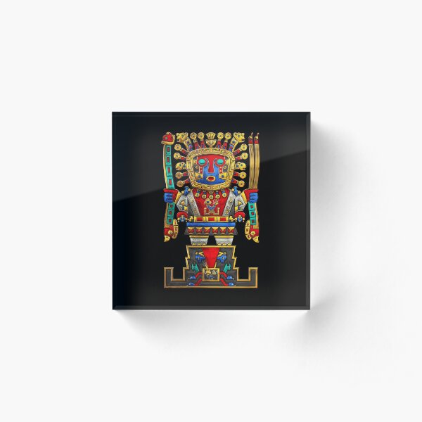 Incan Gods - The Great Creator Viracocha on Black Canvas Acrylic Block