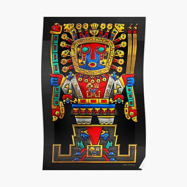 Incan Gods - The Great Creator Viracocha on Black Canvas Poster