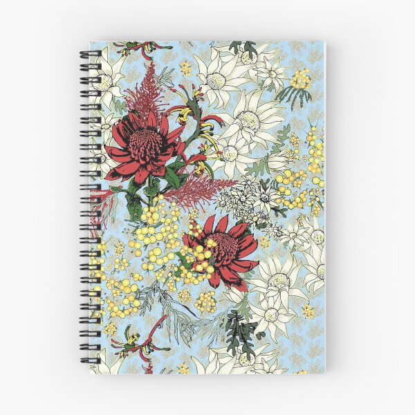 Item preview, Australian flowers scattered on sky blue. designed and sold by Kate Twohig.