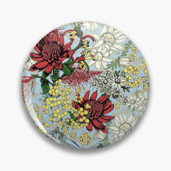 Item preview, Australian flowers scattered on sky blue. designed and sold by Kate Twohig.