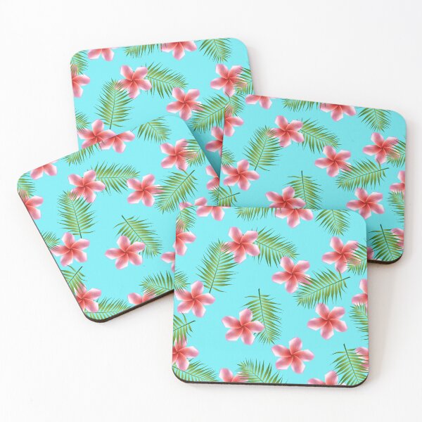 Item preview, Tropical Palm Leaves and Flowers with Blue Background (from the Hawaiian Breeze line) designed and sold by TheHobbyGirl.