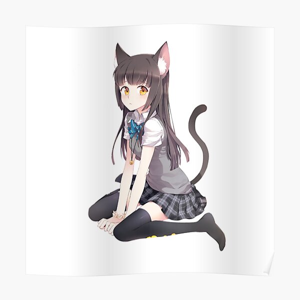Cat Ears Posters Redbubble - anime cat girl eating a fish roblox anime meme on meme