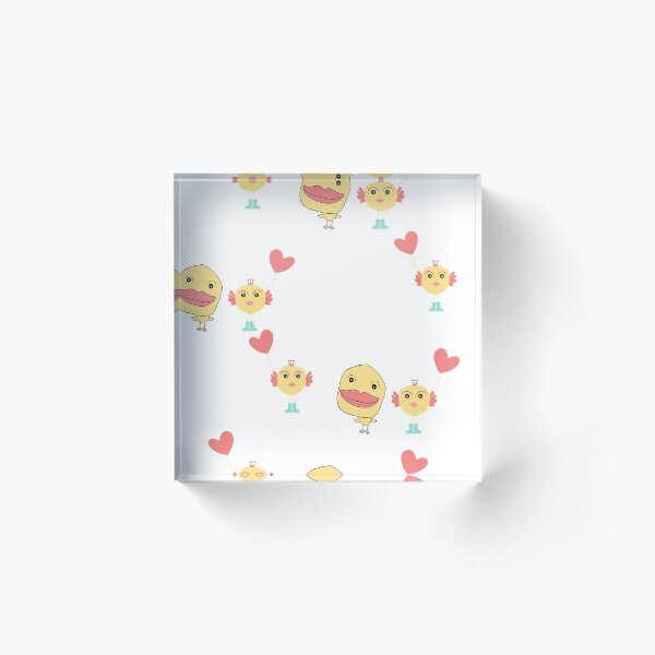 Doodle girl and duck with red heart design Acrylic Block