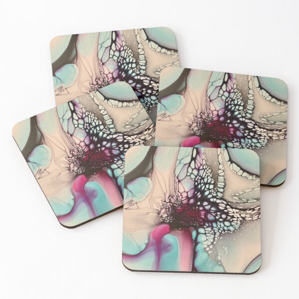 Magenta and Blue Abstract Flower Fluid Art Coasters (Set of 4)
