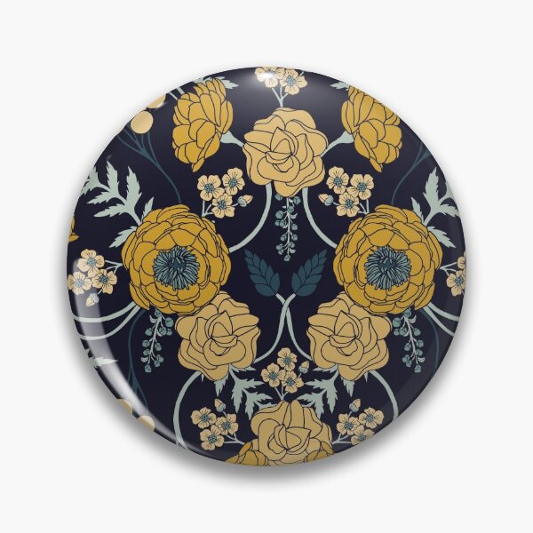 Item preview, Navy Blue, Turquoise, Cream & Mustard Yellow Dark Floral Pattern designed and sold by somecallmebeth.