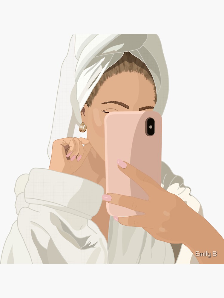 “Self Care Bathrobe Selfie Sticker” Sticker for Sale by peachyqueen123