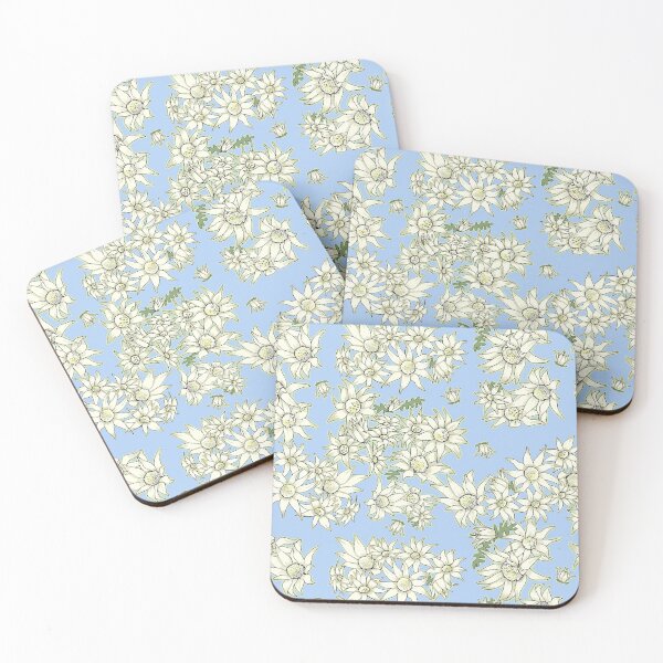 Item preview, Flannel Flower white daisies on sky blue designed and sold by Kate Twohig.