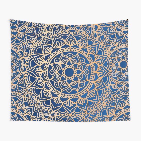 Blue and Gold Mandala Pattern Tapestry