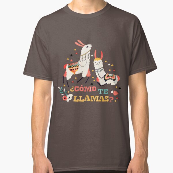 Como te Llamas. Funny Spanish Word Humor. Flowers and two Llamas Classic T-Shirt
