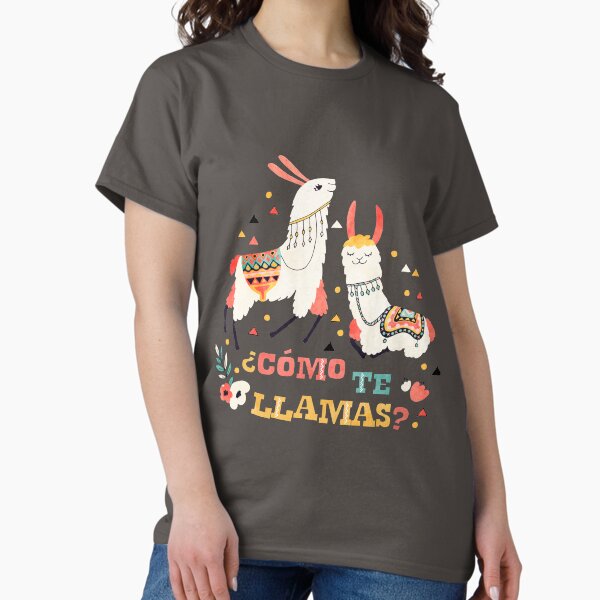 Como te Llamas. Funny Spanish Word Humor. Flowers and two Llamas Classic T-Shirt