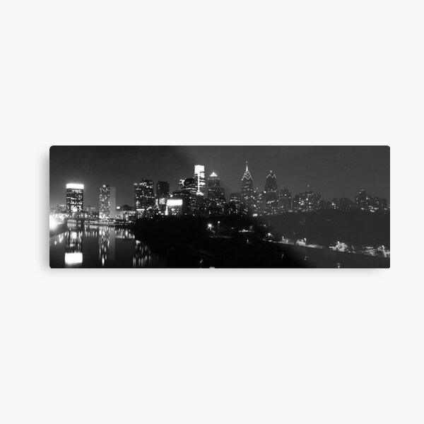 Philadelphia Skyline Panorama - Photo B&W Metal Print