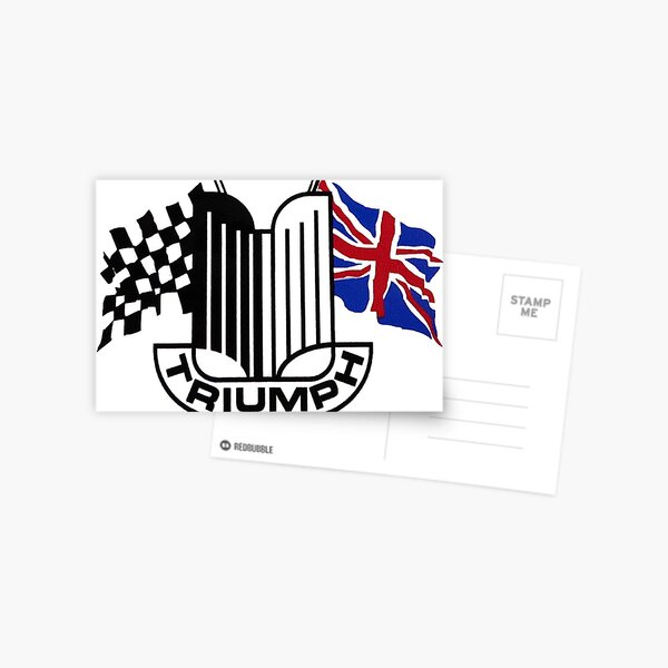 Triumph Shield with Checkered Racing and British Flag Postcard