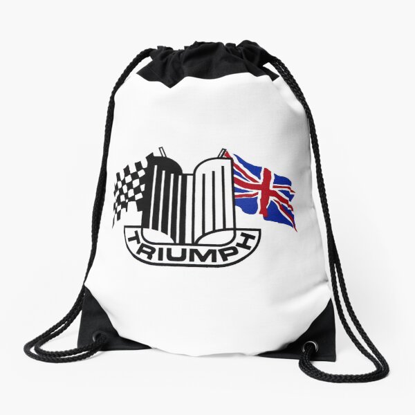 Triumph Shield with Checkered Racing and British Flag Drawstring Bag