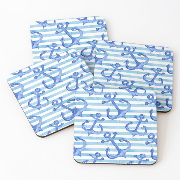 Item preview, Tropical Beach Summer Nautical Vacation | Blue Anchors Stripes Watercolor  | Pretty Face Masks Dust Masks  designed and sold by rdorsey8.