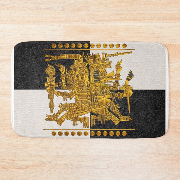 Item preview, Codex Borgia - Aztec Gods - Gold Mictlantecuhtli with Quetzalcoatl on Black and White Leather  designed and sold by Serge Averbukh Art Studio.