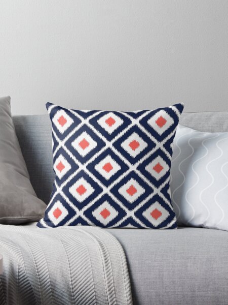 Item preview, Navy blue and coral ikat diamond pattern designed and sold by IoanaHraball.