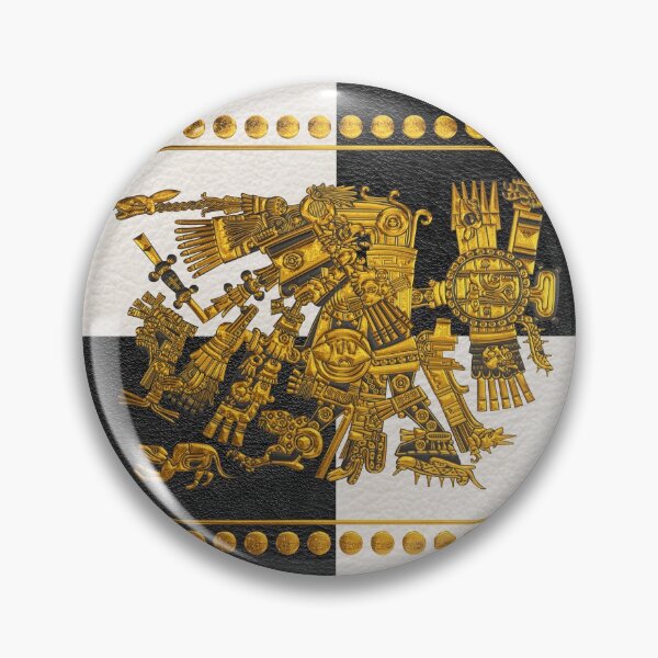 Item preview, Codex Borgia - Aztec Gods - Gold Tezcatlipoca - Smoking Mirror on Black and White Leather designed and sold by Serge Averbukh Art Studio.