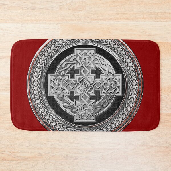 Item preview, Silver Celtic Knot Cross over Black with Silver Medallion over Red Leather designed and sold by Serge Averbukh Art Studio.