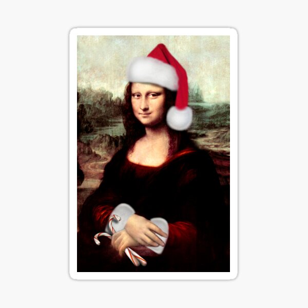 Mona Lisa Wearing a Santa Hat Sticker
