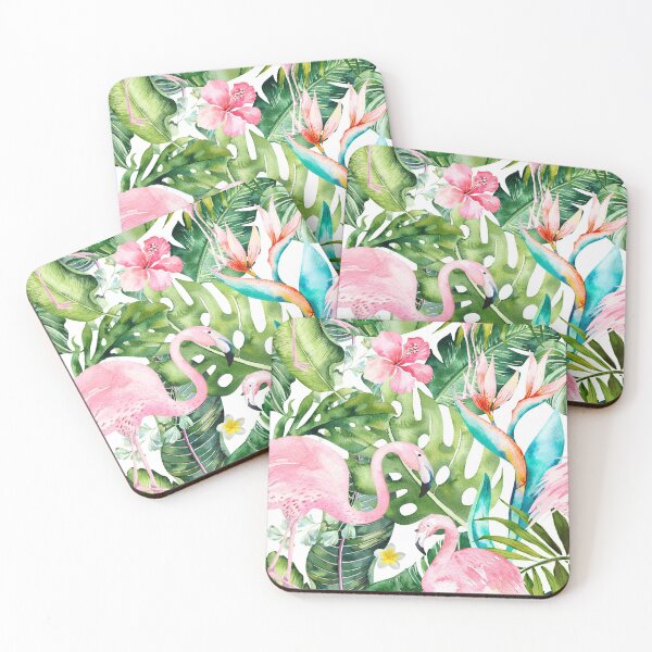 Item preview, Pink Flamingos Tropical Flowers+Foliage designed and sold by PixDezines.