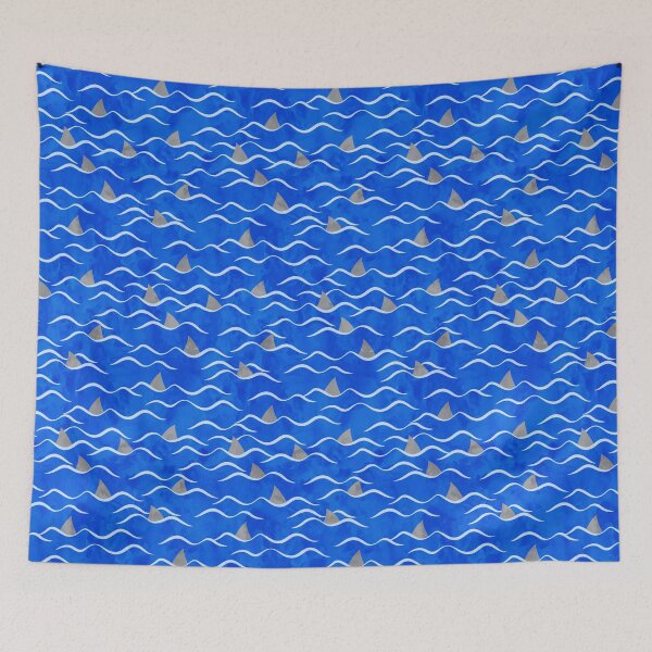 Item preview, SHARKS! - waves beach on blue designed and sold by littlearrow.