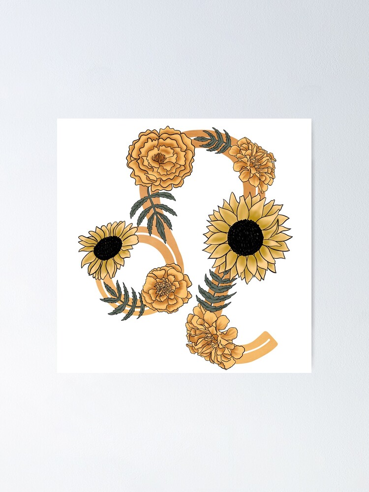 Póster «Símbolo del zodiaco Leo con girasoles y caléndulas» de allyyxoxo |  Redbubble