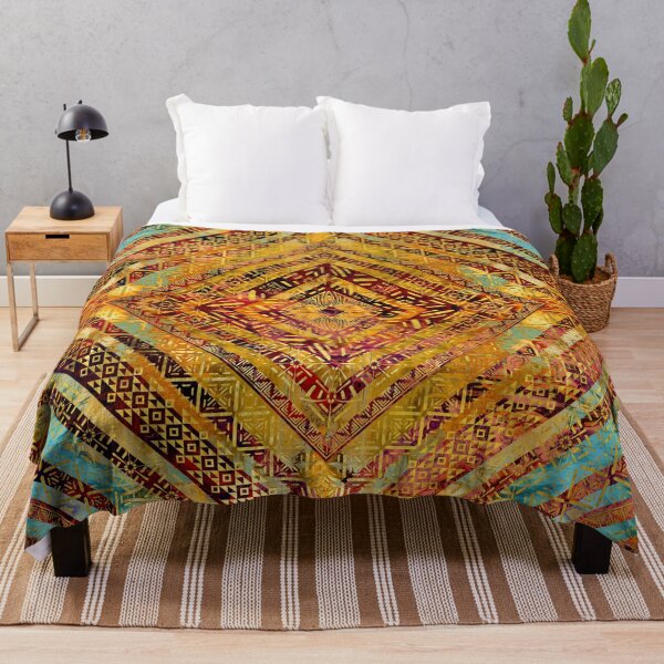 Tribal Ethnic Boho Pattern gold and blackTribal Ethnic Boho Pattern Throw Blanket